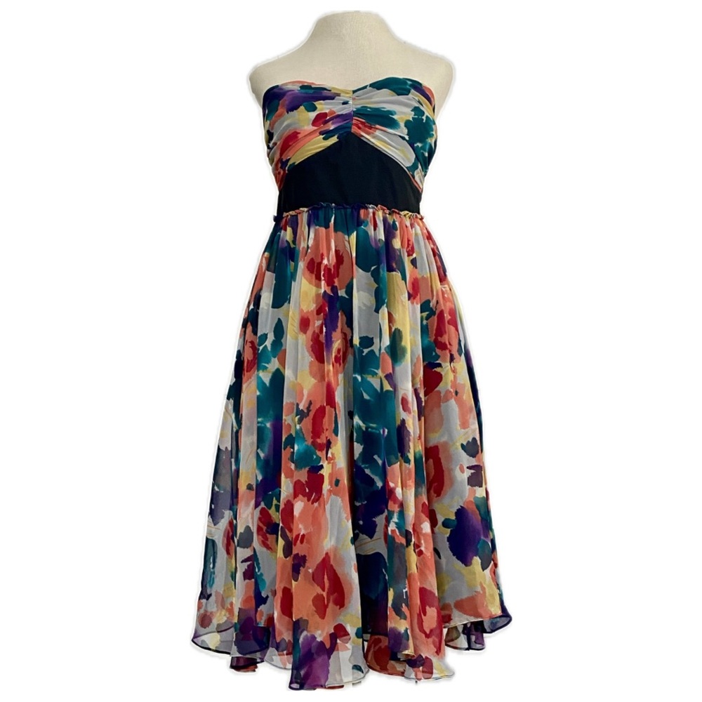 Abstract Floral Formal Strapless Dress